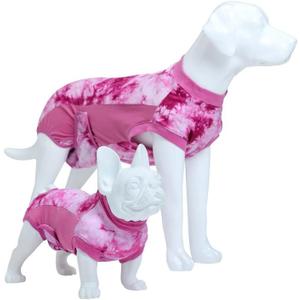 Recovery Suit for Female & Male Dogs After Surgery, Breathable Dog Onesie Cone Alternative, Anti-Licking Surgical Suit for Spay Neuter Wounds (XXL(Back:28"-30"), Fuchsia Tie Dye)