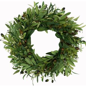 AMF0RESJ Artificial Green Olive Wreath for Front Door Greenery Wreath with Olive Leaves, Bean for Spring Summer Fall All Season Indoor Outdoor Farmhouse Home Wall Window Festival Wedding Decor