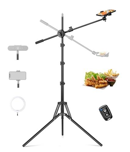 Overhead Tripod for iPhone, 64" Phone Tripod Stand with 25" Long Extendable Arm & Remote, 360° Rotating Overhead Phone Mount for Video Recording, Live Streaming, Cooking
