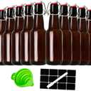 12oz Amber Glass Beer Bottles with Flip Top Airtight Lids, 10 Pack Swinging Top Home Brewing Bottles for Kombucha, Vanilla Extract, Kefir, Juice, Wine, Fermentation