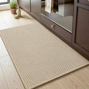 MontVoo Kitchen Rugs Mat Non Slip Washable,Absorbent Kitchen Floor Mat,Rubber Backing Braided Kitchen Mat,Easy to Clean and Maintain Kitchen Mats for Floor(Beige,17"x28")