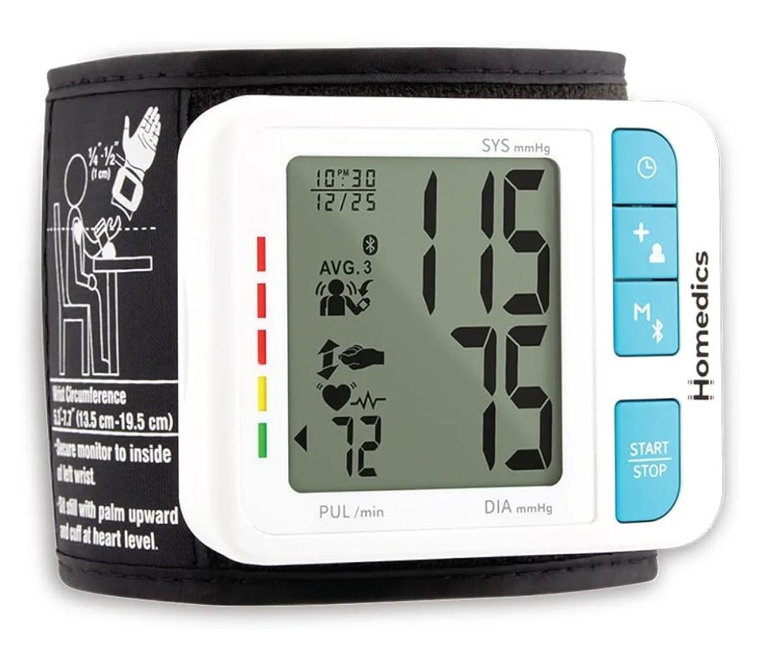 Homedics 700 Series Wrist Cuff Blood Pressure Monitor for Home Use, One-Touch Operation, Accurate Results, 2 Users, with Bluetooth Wireless Technology to The Homedics Health App (Smart)