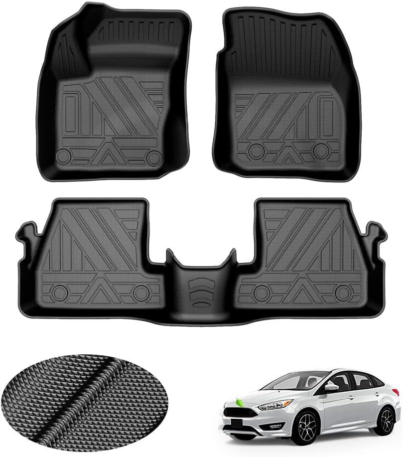 T TGBROS Floor Mats for Ford Focus 2012-2018 All Weather Protection TPE 2 Rows Floor Liners Custom Fit for Focus Accessories Car Mats Non-Slip Black