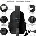 SEAFEW Black Sling Crossbody Bag for Men Women, Tactical Backpack Shoulder Daypack Mini Anti-Theft Cross Body Motorcycle Chest Bags, Small One Strap Fanny Back Pack for Casual Travel Hiking Sport Gym