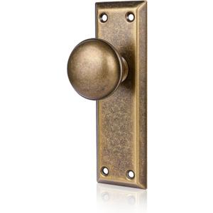 2 Pack Single Sided Old Style Dummy Door Knobs Interior, Vintage Antique Brass Long Plate Dummy Door Handles