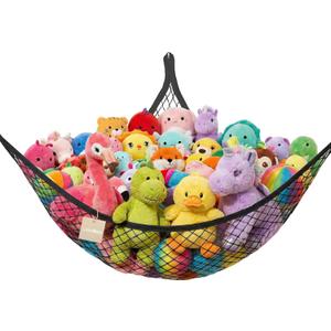 Lazebox Stuffed Animal Net Hammock for Plushie Toys, Stuffed Animal Hammock Corner for Kids' Room Decor, Ideas for Organizing Stuffy Collection, Easy to hang with Anchors & Hooks, 1 Pack, Black