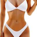 Aqua Eve Women Two Piece Bikini High Cut Swimsuit Triangle Bathing Suit Cheeky Bikini Set (Small, White)