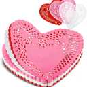 Newwiee 300 Pcs Valentine's Day Paper Heart Doilies Lace Trimmed Heart Doilies Disposable for Birthday Wedding Cakes Desserts Tableware Food Decoration(White,Red,Pink,8 Inch)