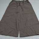 LNX Womens Linen Capri Pants Wide Leg High Waisted Drawstring Casual Cropped Pants with Pockets XL