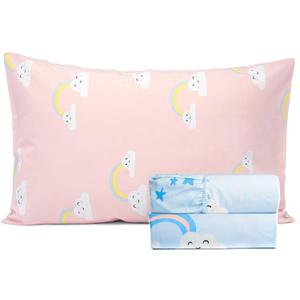 Salt Earth 100% Cotton 210TC Kids Bedsheet, Twin Sheets Set, Toddler Bed, 3 Piece Bedding Set Including Flat Sheet, Fitted Sheet & Pillowcase, Themed Cute Sheets Kids Bed (Unicorn/Rainbow Pillow)