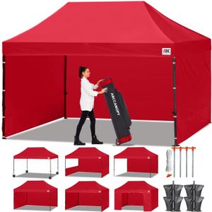 ABCCANOPY Heavy Duty Easy Pop up Canopy Tent with Sidewalls 10x15, Red
