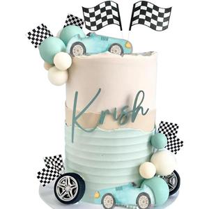 Vintage Race Car Cake Topper for Racing Car Checkered Flag Birthday