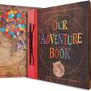 Big Size 12x12 Inch 60 Pages Scrapbook Photo Album,Our Adventure Book 3D Retro Embossed Letter Hard Cover Movie Up Travel Journal Memory Book For Couples,For Best Friend Gift