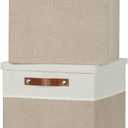Temary Fabric Storage Bins with Lids 13 Inch Storage Cubes with Lid, Decorative Foldable Storage Boxes for Clothes, Closet Organizers (White&Khaki, 13x13x13inch)