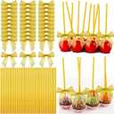 Jutom 200 Pcs Cake Pop Sticks and Bows Kit Include 100 Ribbon Twist Tie Bows 100 Paper Striped Straws for Cake Pops Candies Lollipops Chocolates Wedding Christmas Packaging Party Supplies(Gold)