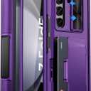 for Galaxy Z Fold 5 Case with Card Holder & Kickstand & Hinge Protection & Sliding Lens Cover, Built-in Screen Protector, Rugged Wallet Phone Case for Samsung Z Fold5, Dark Purple