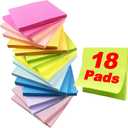 7 x Sticky Notes, 18 Pads, 3 x 3 inches, Multi-Color, Self-Stick Pads, 50 Sheets/Pad, School Supplies and Office Products(Bright Colors)
