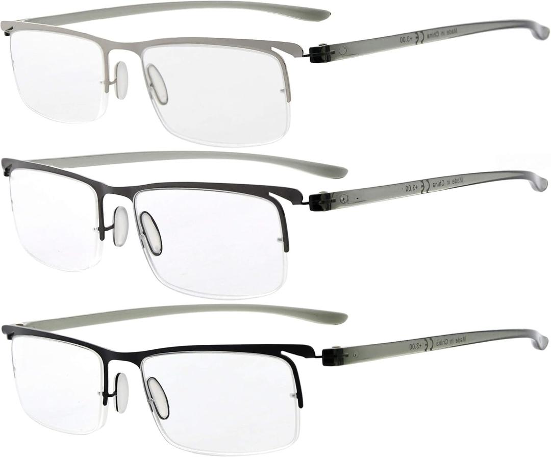 Eyekepper 3 Pairs Half-rim Reading Glasses for Men Metal Readers +1.00