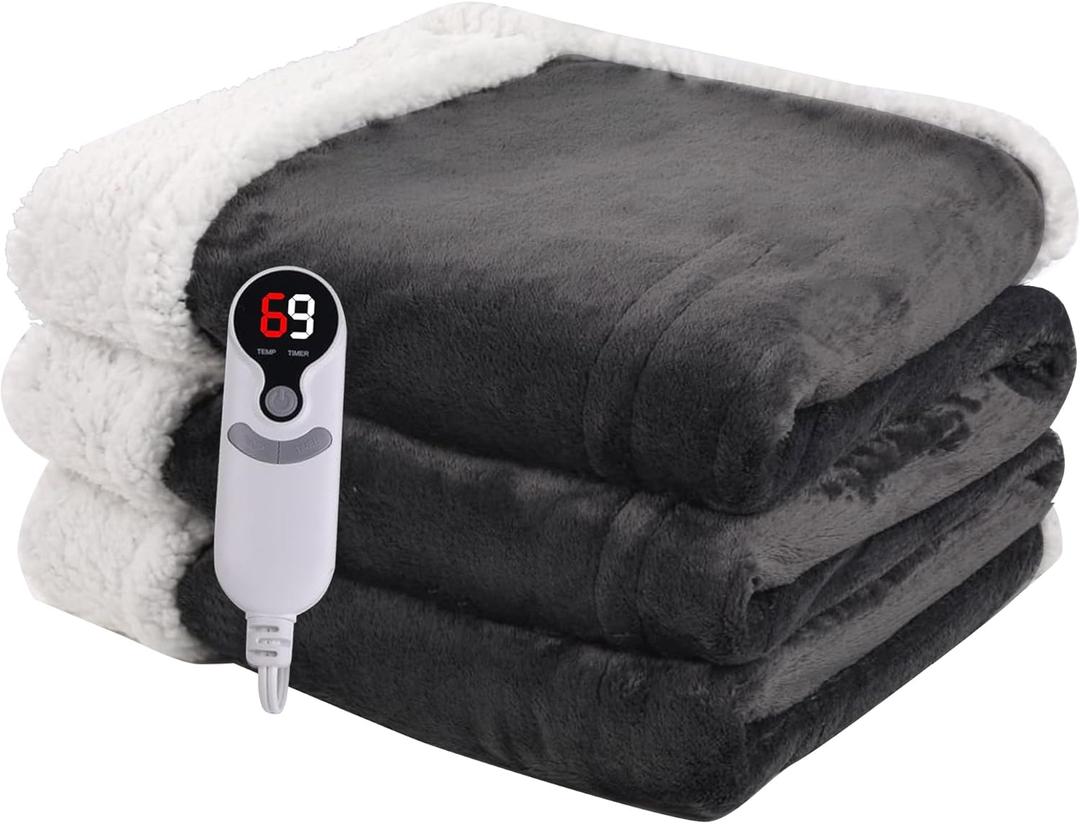 Heated Blanket Electric Blanket Full Size 72''x84'', Soft Flannel Heating Blanket with 1-10 Hour Auto Off - 6 Heat Settings - Machine Washable - Dark Grey