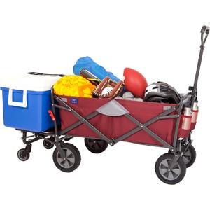 MacSports Collapsible Folding Outdoor Utility Tailgate Wagon with Cargo Trailer, Wine Red