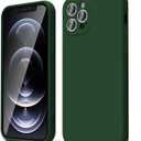 Oakxco for iPhone 12 Pro Max Case Liquid Silicone, Soft Rubber Gel Elegant Aesthetic Basic Simple Cover, Cute Thin Slim TPU Matte Solid Color Plain Smooth Case for Women Men Boy, Dark Green