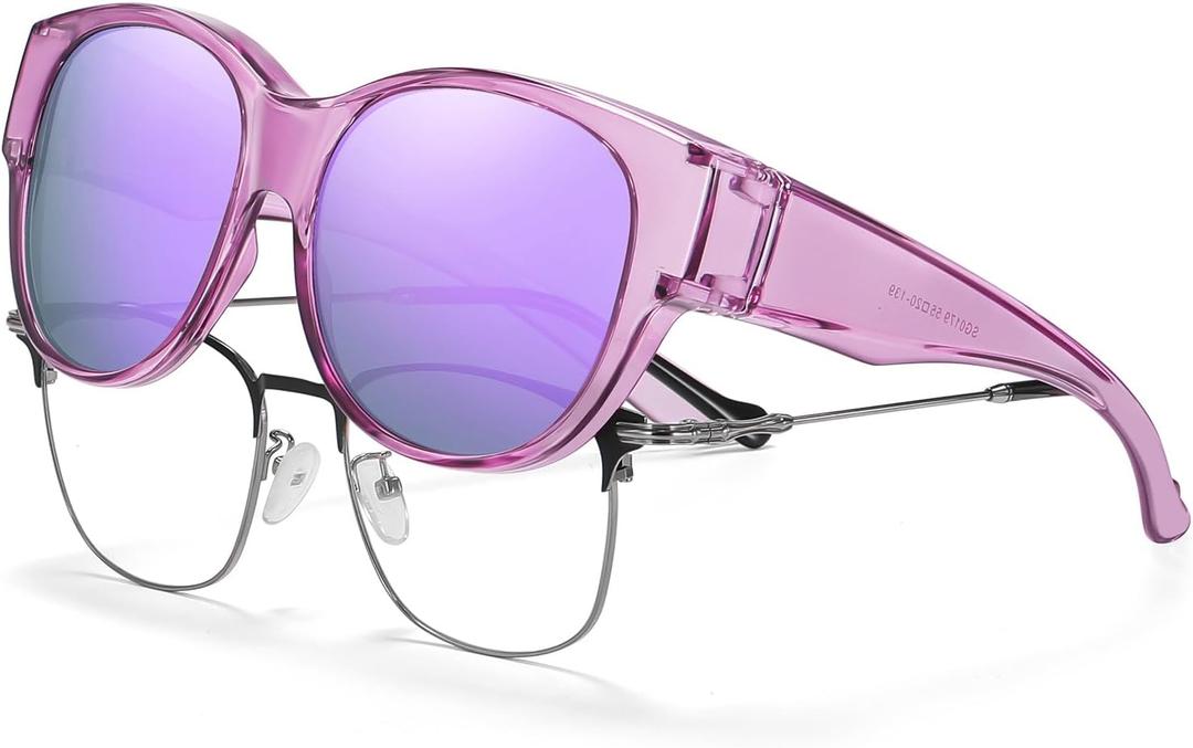 HAOLOTA Fit Over Glasses Sunglasses for Women Polarized, Trendy Cat Eye Sunglasses Wear Over Glasses, UV Protection, Purple