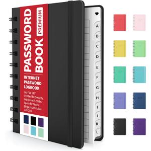 Forvencer Password Book with Individual Alphabetical Tabs, 4" x 5.5" Small Password Notebook, Spiral Password Keeper, Internet Address and Password Manager, Password Logbook for Home Office, Black
