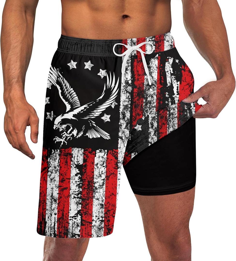 Goodstoworld Mens Swim Trunks with Compression Liner 9'' Inseam Quick Dry Swimsuit Shorts M-3XL (XL)