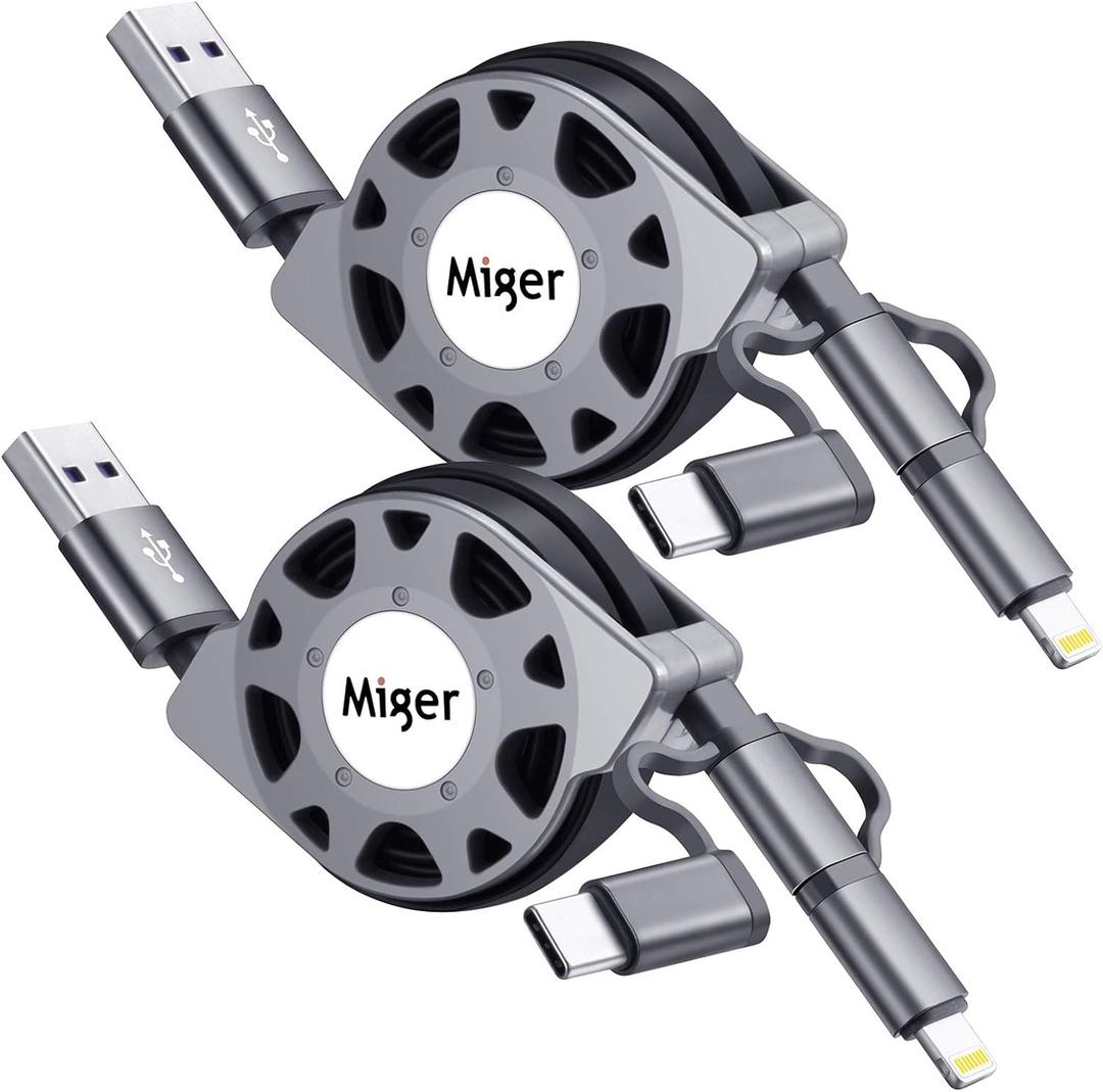 Multi Charging Cable [2Pack 3.3ft] Retractable Multi Fast Charging Cord 3 in 1 USB Phone Charger Cable with Lightning/Type C/Micro USB Ports for iPhone,iPad,Huawei,HTC,Samsung Galaxy Tablets/More