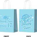 KERINGO 16 PCS Dancing Queen 17th Birthday Party Supplies Young and Sweet Only 17 Gift Bags Blue Queen Disco Music Goody Snacks Treat Candy Party Favors Bags for Girls 17th Birthday Party Decorations