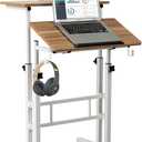 SIDUCAL Small Standing Desk, Portable Stand Up Desk, Height Adjustable Mobile Standing Table Converter with Wheels Computer Workstations, Rolling Laptop Cart for Stand or Sit, Vintage Oak, Standard