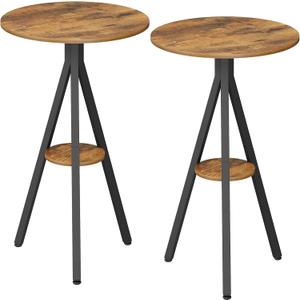YATINEY Bar Table Set of 2, 2-Tier Round Pub Table, Counter Height Cocktail Table for Small Spaces, Dining Room, Cafe, Pub, Rustic Brown and Black BT12L2BR