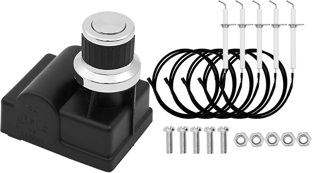 DHL-128-6Q Pulse Igniter Electrode Ignitor Wire Kit 6 Outlet Gas Grill Igniter Module Push Button Gr2210601-MM-00 Replacement Parts for Members Marks 5 Burner Grill Parts 5 Mounted Igniters Kits