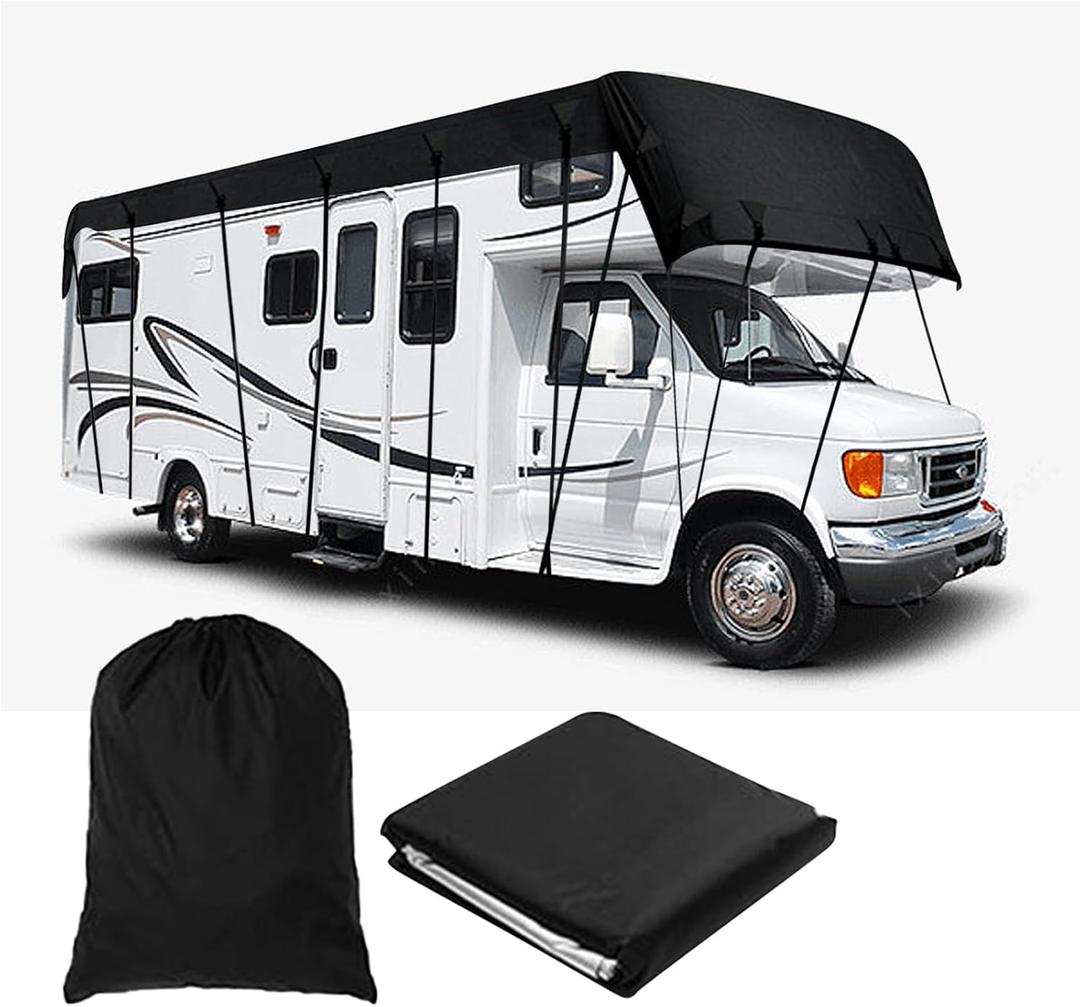 RV Roof Cover, 32 x 12 Ft / 7.5 x 3m RV Tarps Waterproof Caravan Roof Protection Tarpaulin, 210D Oxford, Foldable, Protective Cover