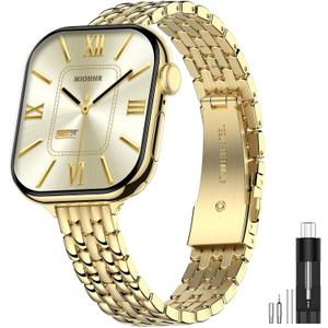 MioHHR Slim Metal Bands Compatible with Apple Watch Band 49mm 46mm 45mm 44mm 42mm (Series 3/2/1), Thin Stainless Steel Chain Strap Bands for Women iWatch Series 10 9 8 7 6 5 4 SE 3 2 1, Gold