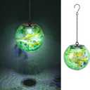 VCUTEKA Solar Hanging Lanterns, Outdoor Glass Gazing Ball Lights with Hook, Waterproof Energy-Efficient Solar Lanterns for Garden, Yard, Tree and Patio Decor, Green