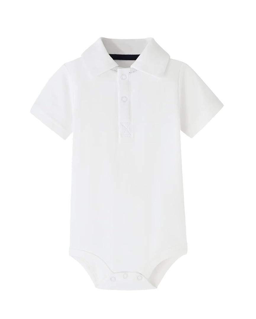 Teach Leanbh Baby Boys Pure Color Cotton Short Long Sleeve Polo Bodysuit 3-24 Months (White, 12 Months)