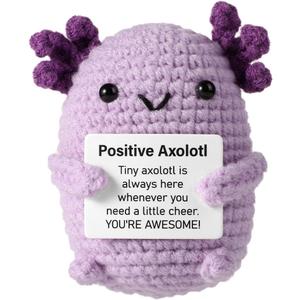 TOYMIS Positive Axolotl Crochet, Mini Cute Pocket Knitted Encouragement Axolotl Emotional Plush Animal Crochet Toy Uplifting Gifts for Friends Party Decoration Christmas Day Birthday Presents(Purple)