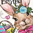 Home Decorative Happy Easter Rabbit Bunny Garden Flag, Colorful Easter Eggs Yard Outside Decorations, Spring Outdoor Small Decor Double Sided 12 x 18 (Multicolored)