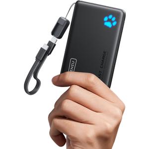 INIU 45W Fast Charging Portable Charger, 40% Smaller 10000mAh with Detachable Cable, Flight-Safe Travel Power Bank, USB C External Phone Battery Pack for iPhone 17 16 Pro iPad Samsung S26 Google etc