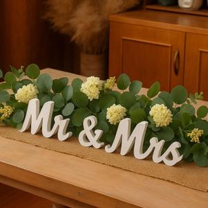 Mr & Mrs Sign Wedding Decorations for Reception, Large Wooden Freestanding Letters Centerpieces Decor for Ceremony, Sweetheart Table, Anniversary, Party and Valentine's Day (Natural White)