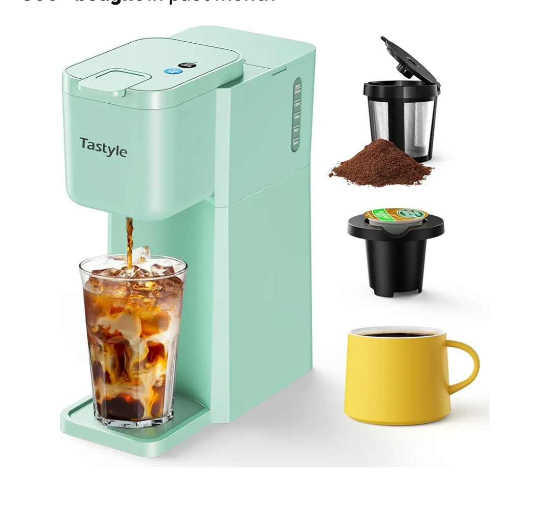 Tastyle Mini Hot and Iced Coffee Maker Single Serve, for K Cup and Ground, 6 to 14 Oz Brew Sizes, with Recipe Book, for Home, Travel, RV, Office and Dorm, Mint