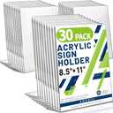 Aheroi Acrylic Sign Holder 8.5 x 11, 30Pcs Plastic Sign Holder 8.5 x 11 Standing, Clear Paper Holders Acrylic Paper Document Holders, Plastic Stands Flyer Display,Office School Table Supplies