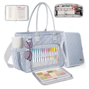 Large Bible Bag with Bible Cover Case for Women, Church Bag with Shoulder Strap, Quilted Bible Cover for Bible Study Supplies, a Christian Gift for Women, Blue