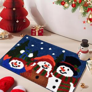 Quimoy Christmas Bath Mat, Non Slip Washable Snowman Bathroom Rugs, Shaggy Christmas Bath Rug for Winter Bathroom Decor