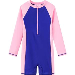 Girls Rash Guard Long Sleeve One Piece Swimsuits Zipper Bathing Suits UPF 50+ Sun Protection Swimwear  (7-8 Years, Purple Pink)