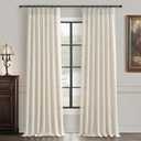 Semi Sheer Curtains 90 Inches Long for Bedroom Light Filtering Beige Birch Textured Linen Blend Pleat Curtains 7-1/2 ft Length Hooks Rings&Back Tab for Sliding Glass Doors 2 Panels Set (40"W x 90"L