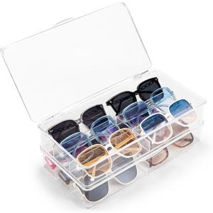 BOPai Acrylic Sunglasses Organizer with Lid, Stackable Glasses Storage Organizer - 2 Pack
