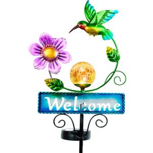 Hummingbird Garden Decorations for Outside, Solar Waterproof Stake Lights with Welcome Sign for Yard Lawn Patio Pathway, Warm Gifts for Mom Grandma Housewarming (Hummingbird)