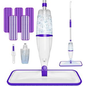 Spray Mops for Hardwood Floor Cleaning: EXEGO Wet Mops with 5 Microfiber Refillable Pads for Swiffer Powermop - Floor Mop with Sprayer Dust Dry Mopping Tools for Tile Wood Laminate Vinyl Marble (Purple)